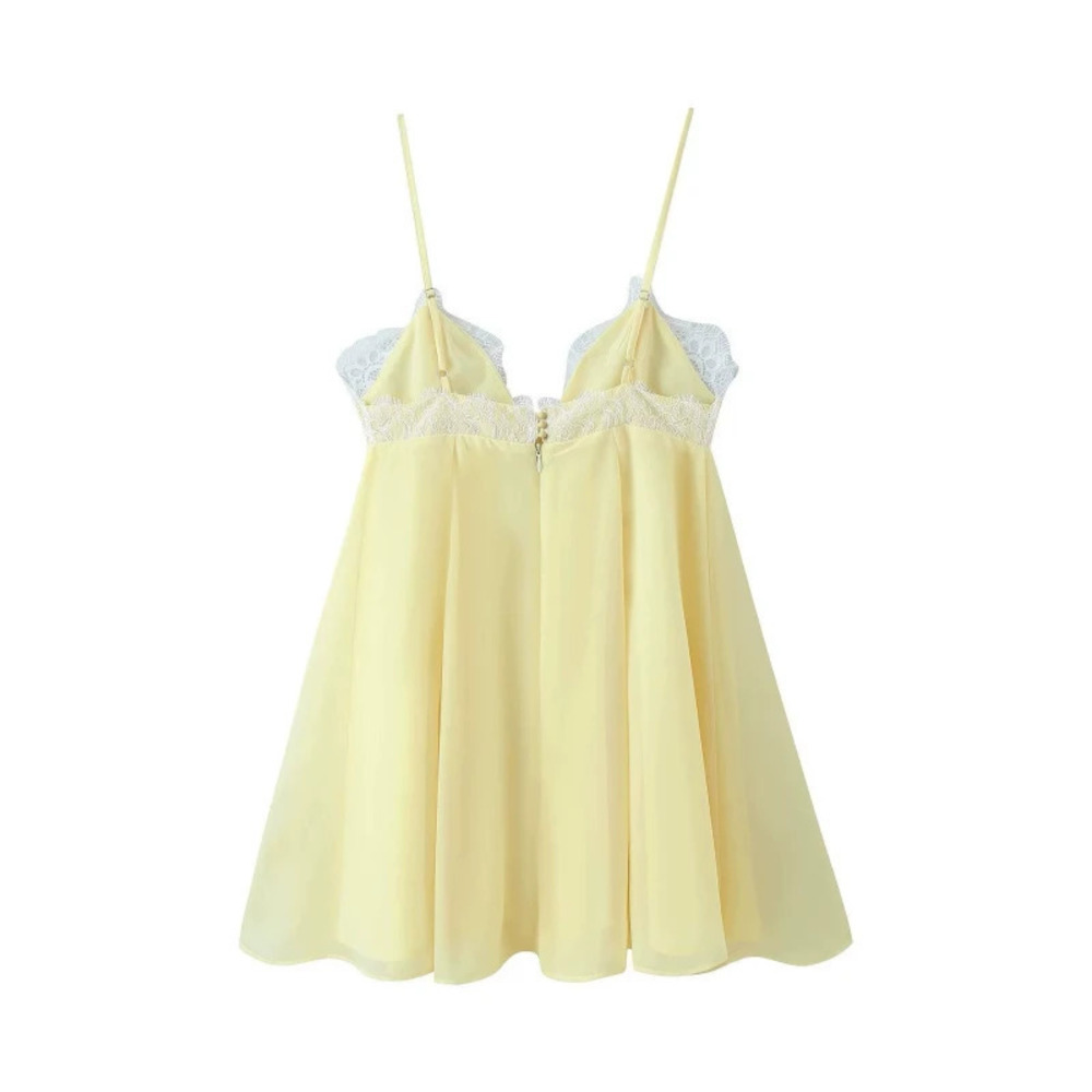 ZARA Lace Panel Spaghetti Strap Mini Dress with Collar